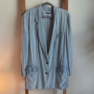 Vintage 100% silk DKNY Women's Soft Blue Suit Jacket